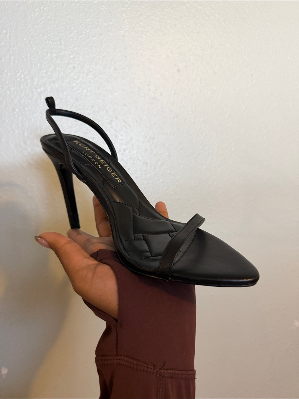 Kurt Geiger Black Leather Strappy Slingback Heel